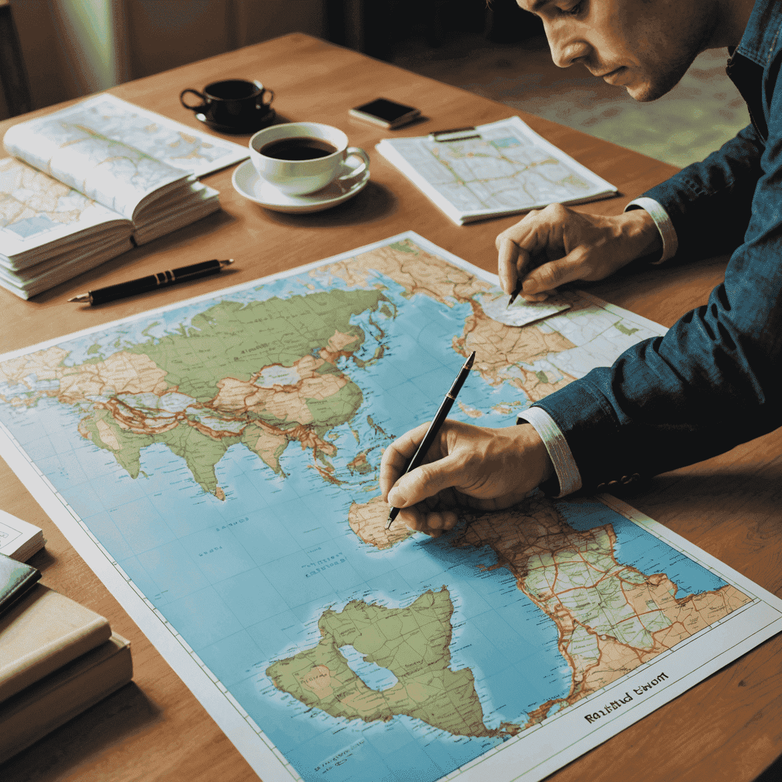 Imagen de una persona revisando un mapa y documentos, planificando su mudanza al extranjero