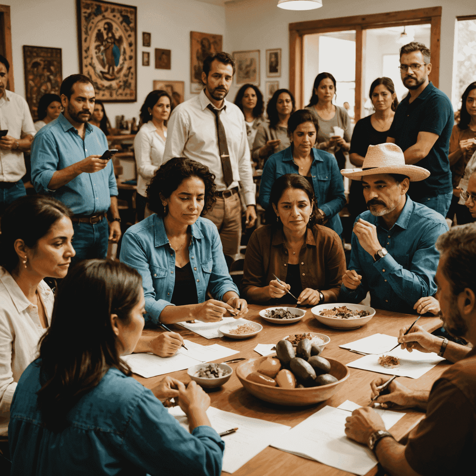 Imagen de un grupo diverso de personas participando en un taller interactivo sobre cultura mexicana