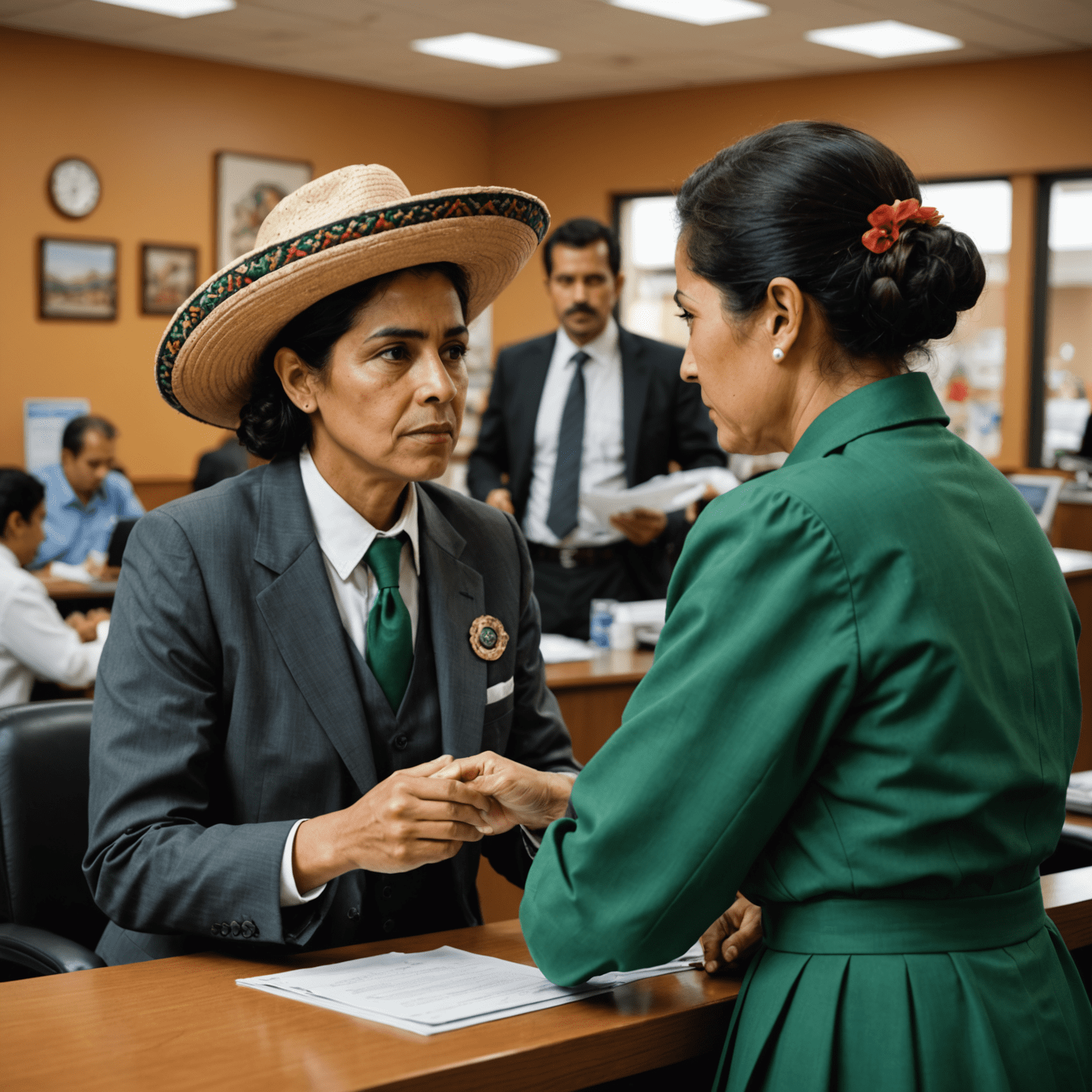 Imagen de una persona siendo asistida en un banco mexicano, simbolizando el apoyo en la integración local